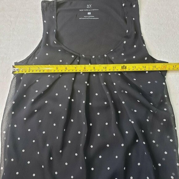 NY & Co Black Polka Dot Sheer Pleated Sleeveless Blouse Size S - Picture 4 of 9